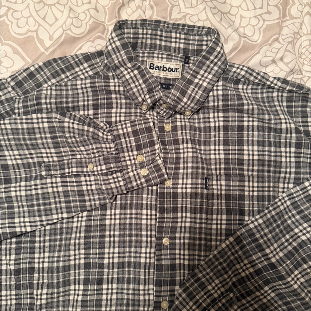 Barbour Stapleton Highland Check Men's Gray and White Checkered Shirt